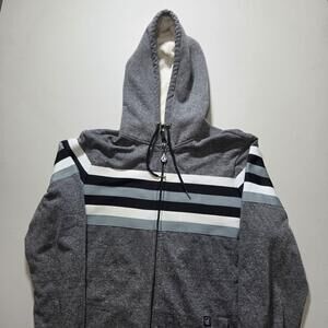 Volcom Hoodie Mens Large Gray Smash Fleece Full Zip Striped Hooded Sweatshirt